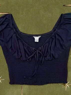 AEO Black Smocked Crop Top